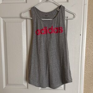 Adidas Women's Heather Gray Tank with Vibrant Pink Logo